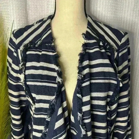Lane Bryant Women’s Size 18 Blue Striped Hobo Fringe Open Drape Front Cardigan - Picture 2 of 12